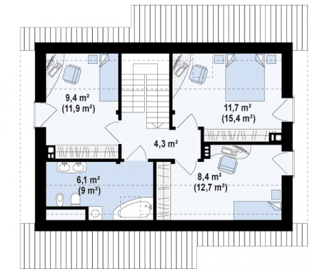 План второго этажа по проекту Z210 v1